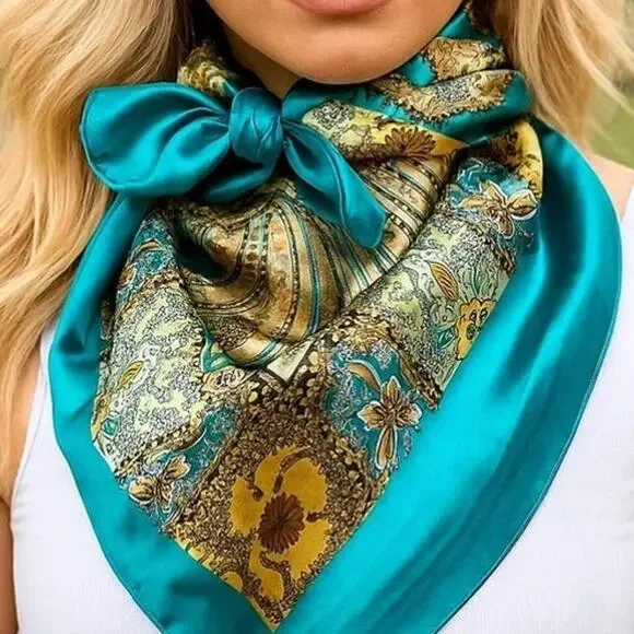 Teal Paisley Wild Rag Scarf Western Accessory - Picture 3 of 3